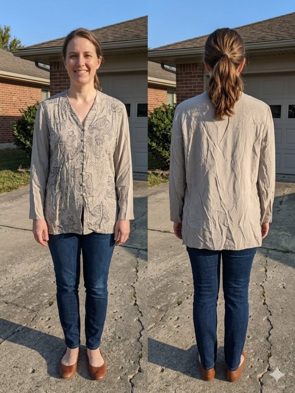 VTG Sheri Martin Paisley Jacket Size 10 Beige Gray Button Front 80s 90s
